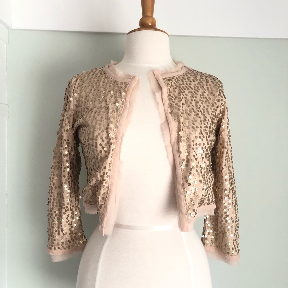 Cropped 3/4Length Sleeve Sequin Lightweight Jacket